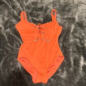 MICHAEL Michael Kors Orange One Piece Swimsuit with Lace-Up Front